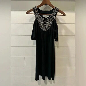 Boston Proper Black Cold Shoulder Embellished Beaded Summer Dress Size Small